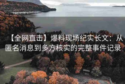 【全网直击】爆料现场纪实长文：从匿名消息到多方核实的完整事件记录