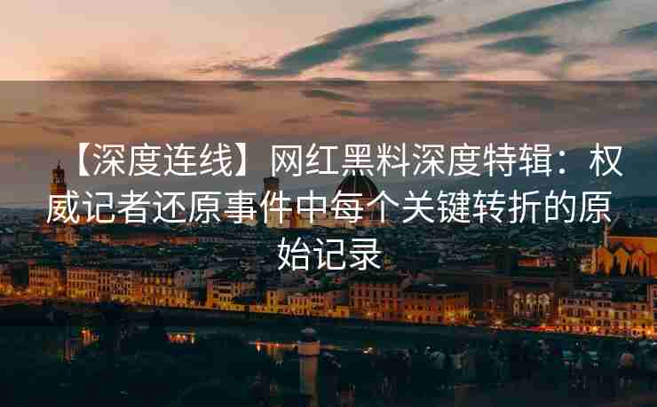 【深度连线】网红黑料深度特辑：权威记者还原事件中每个关键转折的原始记录