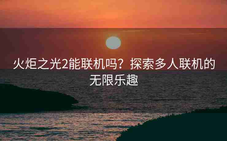 火炬之光2能联机吗？探索多人联机的无限乐趣