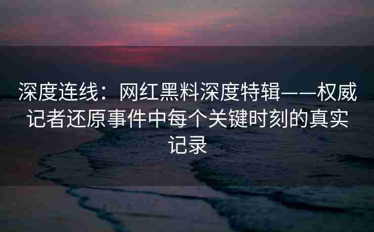 深度连线：网红黑料深度特辑——权威记者还原事件中每个关键时刻的真实记录